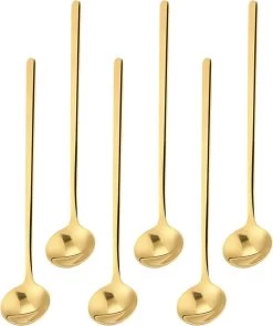 House Of Husk® Lange Theelepels Set - Latte Macchiato Lepels - Koffielepels - Theelepeltjes - RVS - 17cm - 6 Stuks - Goud