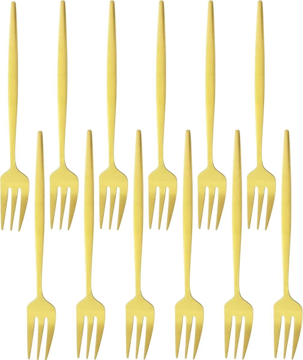 House Of Husk® Gouden Gebaksvorkjes - Dessertvorken - Taartvorkjes - Cocktailvorken - Klein Vorkjes - 12 Stuks - RVS - 14cm