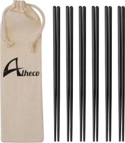 Alheco 6 Paar Koreaanse Chopsticks - Eetstokjes - Metaal / RVS - Zwart