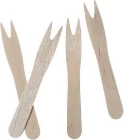 Merkloos 50x Houten Wegwerp Snack Vorkjes/ Patat Vorkjes 8.5 Cm - Duurzaam - Milieuvriendelijke/milieubewuste Keuze