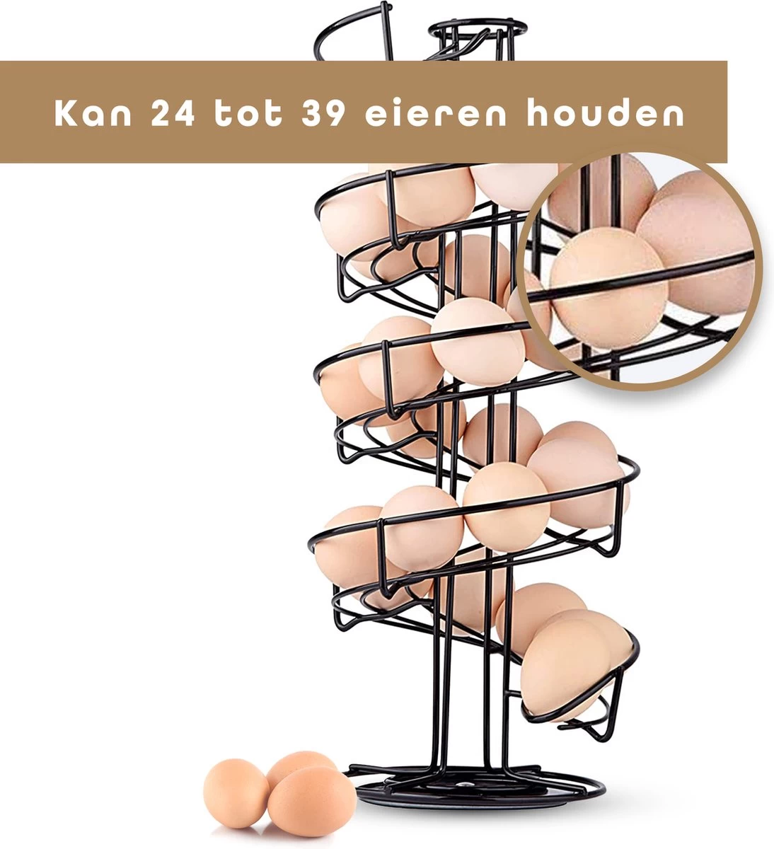 Eiermand – Eierrek – Eierhouder – Eieren – 360° - Zwart - Pasen - 39 Eieren - BAULK® - Afbeelding 9