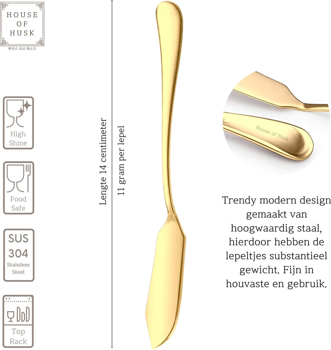 House Of Husk Botermesjes Set - Goud - RVS - Botermes - Smeermessen - Tapas Mesjes - 6 Stuks - Afbeelding 2