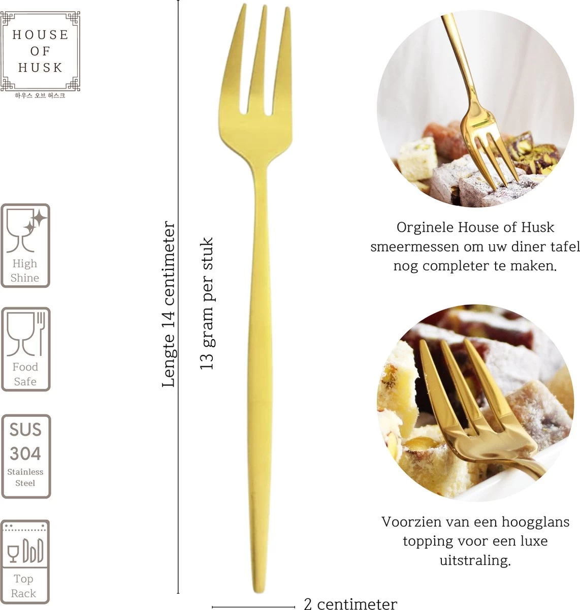 House Of Husk® Gouden Gebaksvorkjes - Dessertvorken - Taartvorkjes - Cocktailvorken - Klein Vorkjes - 12 Stuks - RVS - 14cm - Afbeelding 2