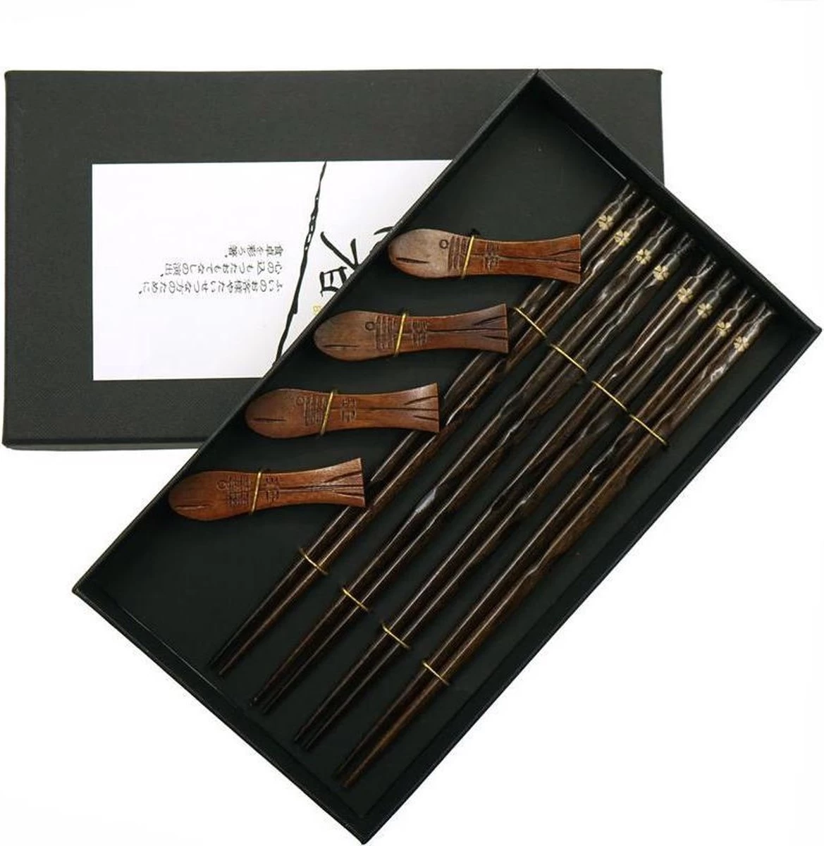 Asiansticks - Luxe Houten Chopsticks Met Houder - Sushiset Voor 4 Personen - Cadeauset
