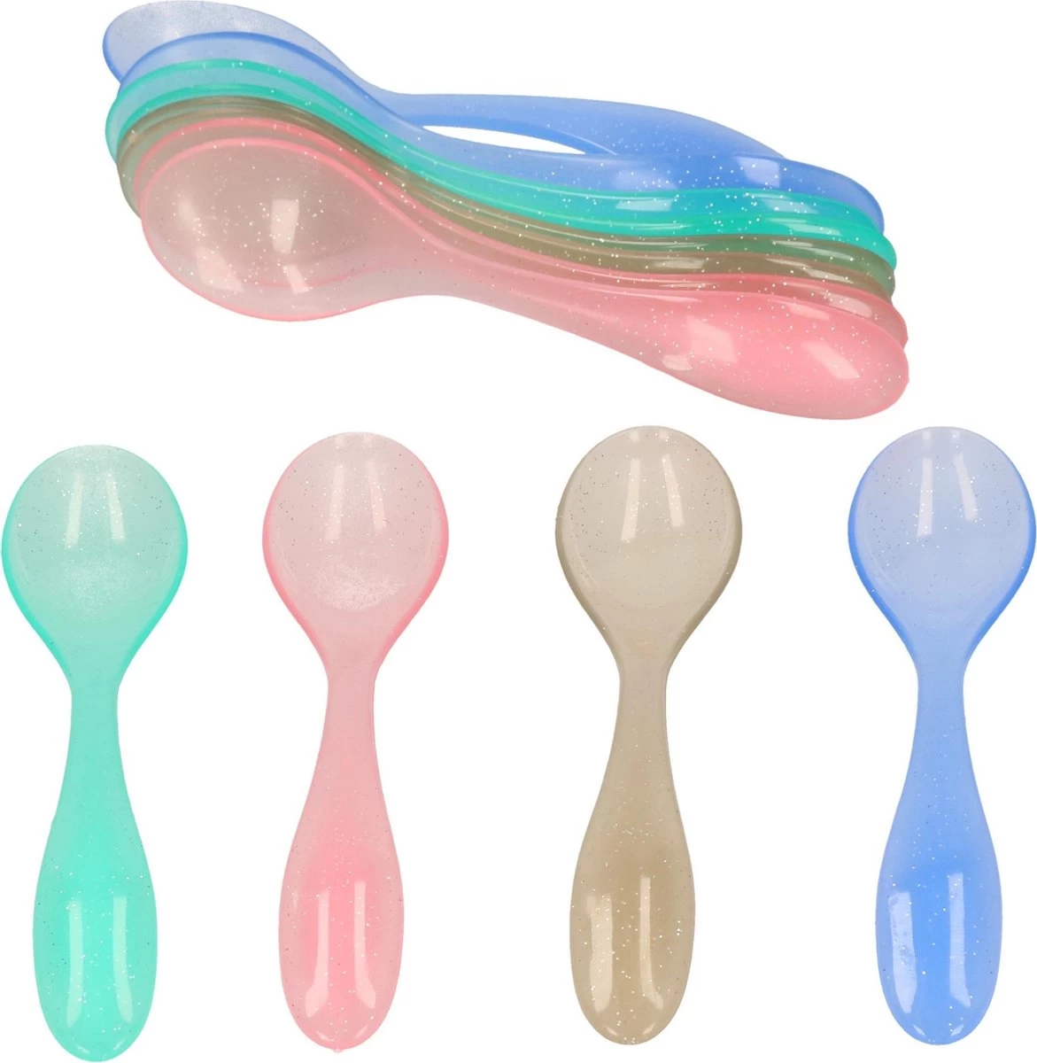 Merkloos 12x Kunststof Eierlepels In Verschillende Kleuren - Herbruikbare Lepels - Afbeelding 2