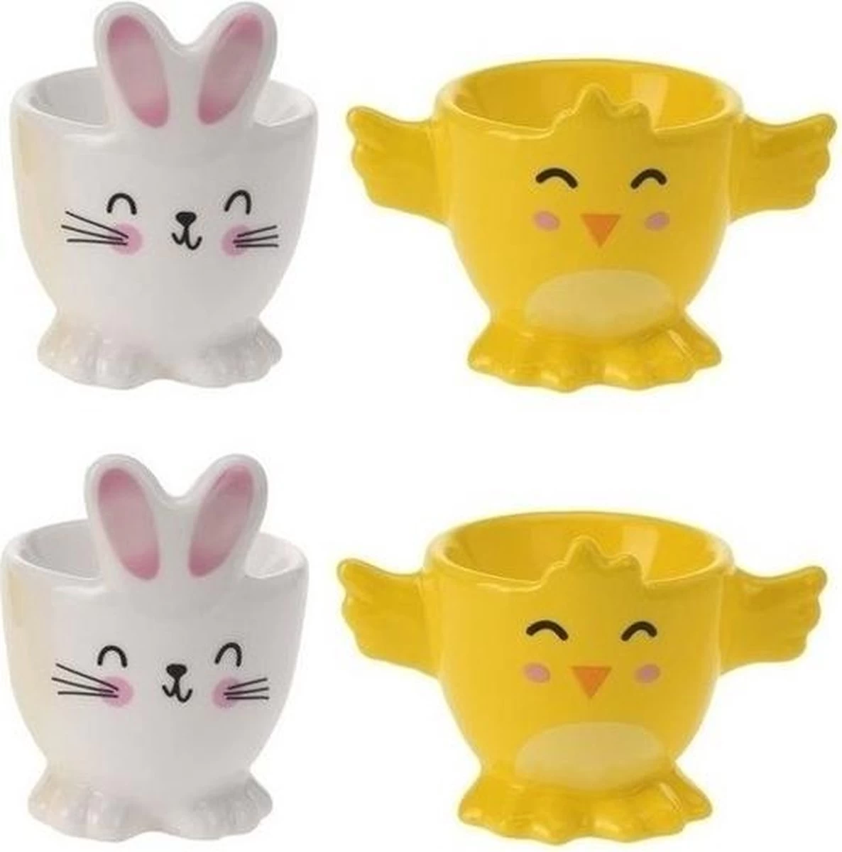 Merkloos 4x Witte Paashaas En Gele Kuiken Eierdopjes 7 Cm - Paasdecoratie/Paasontbijt - Afbeelding 5