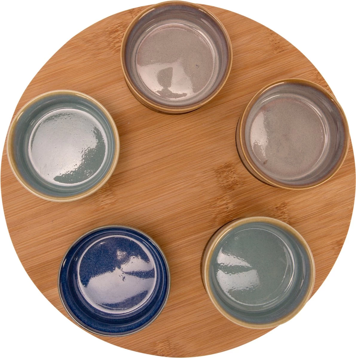 Cosy & Trendy Serveerplank Bamboe Dia 25 Cm Met 5x Luxe Hapjes/saus/tapas Schaaltjes - Afbeelding 3