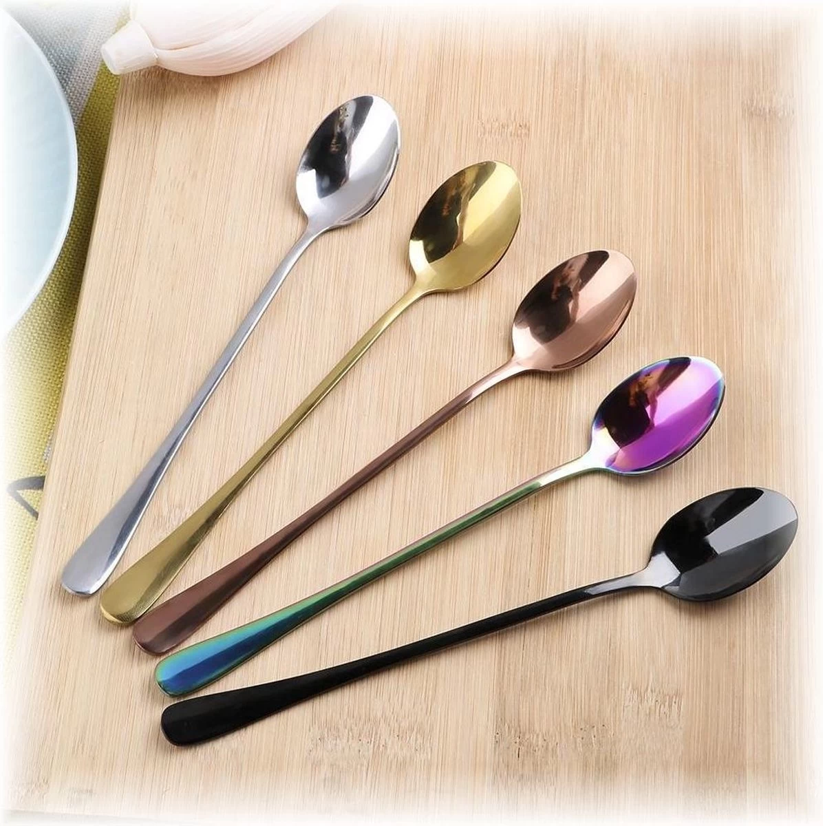 Fako Bijoux® - 6 Lange Lepels - Latte Macchiato - Longdrink - Cocktail - Dessert - IJs - Koffie - Goud - 6 Stuks - Bewaarzakje - Afbeelding 3