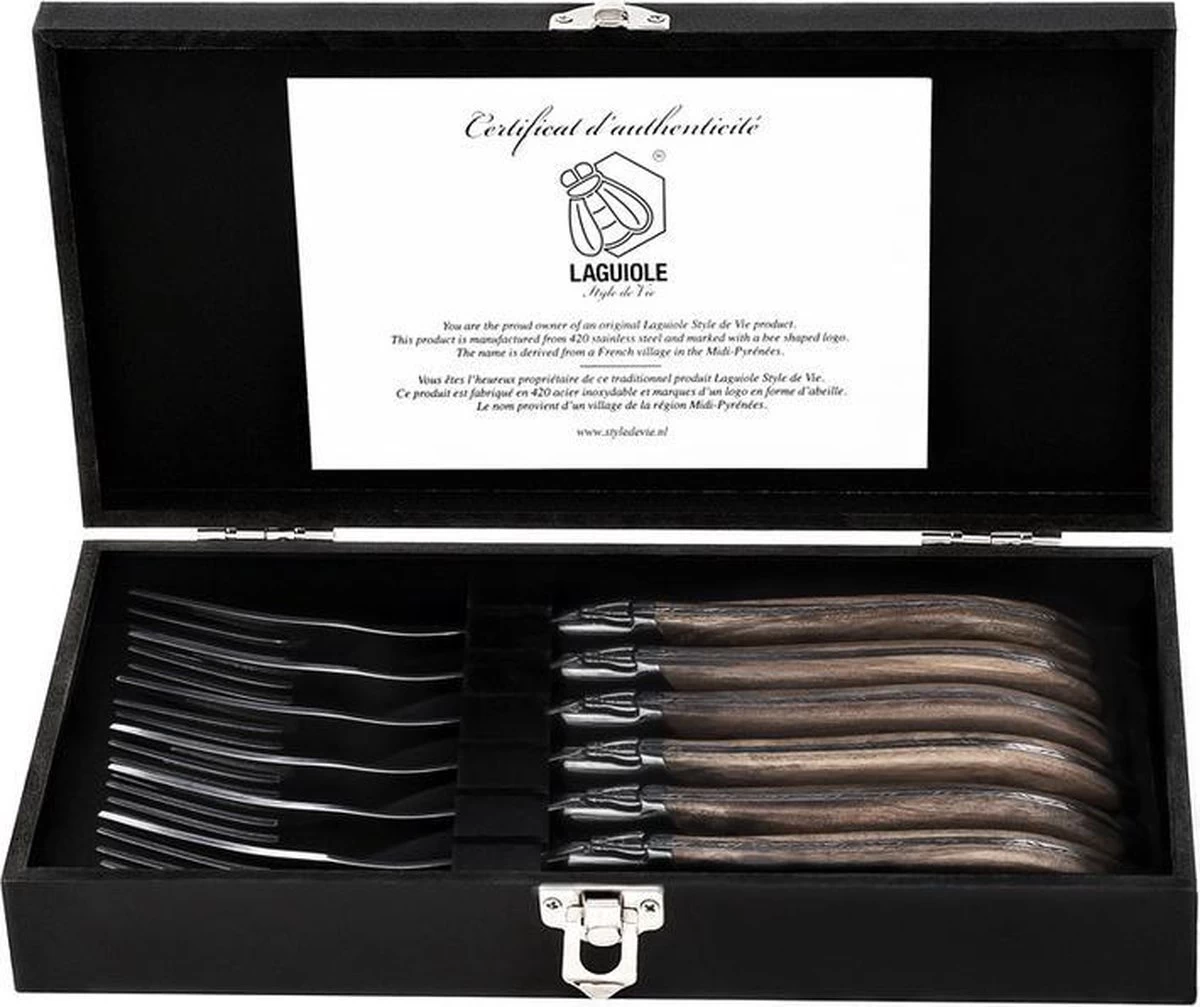 Laguiole Style De Vie Vorken Luxury Line - 6-delig - Olijfhout - Afbeelding 12
