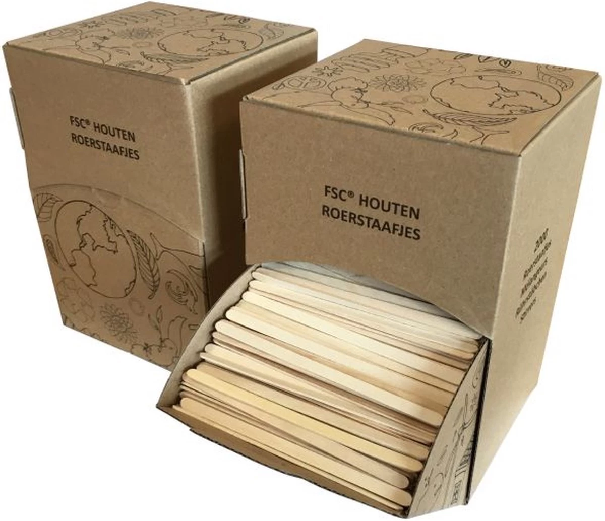 Natureko - Houten Roerstaafjes (FSC) 110mm - 2000 Stuks - Afbeelding 2