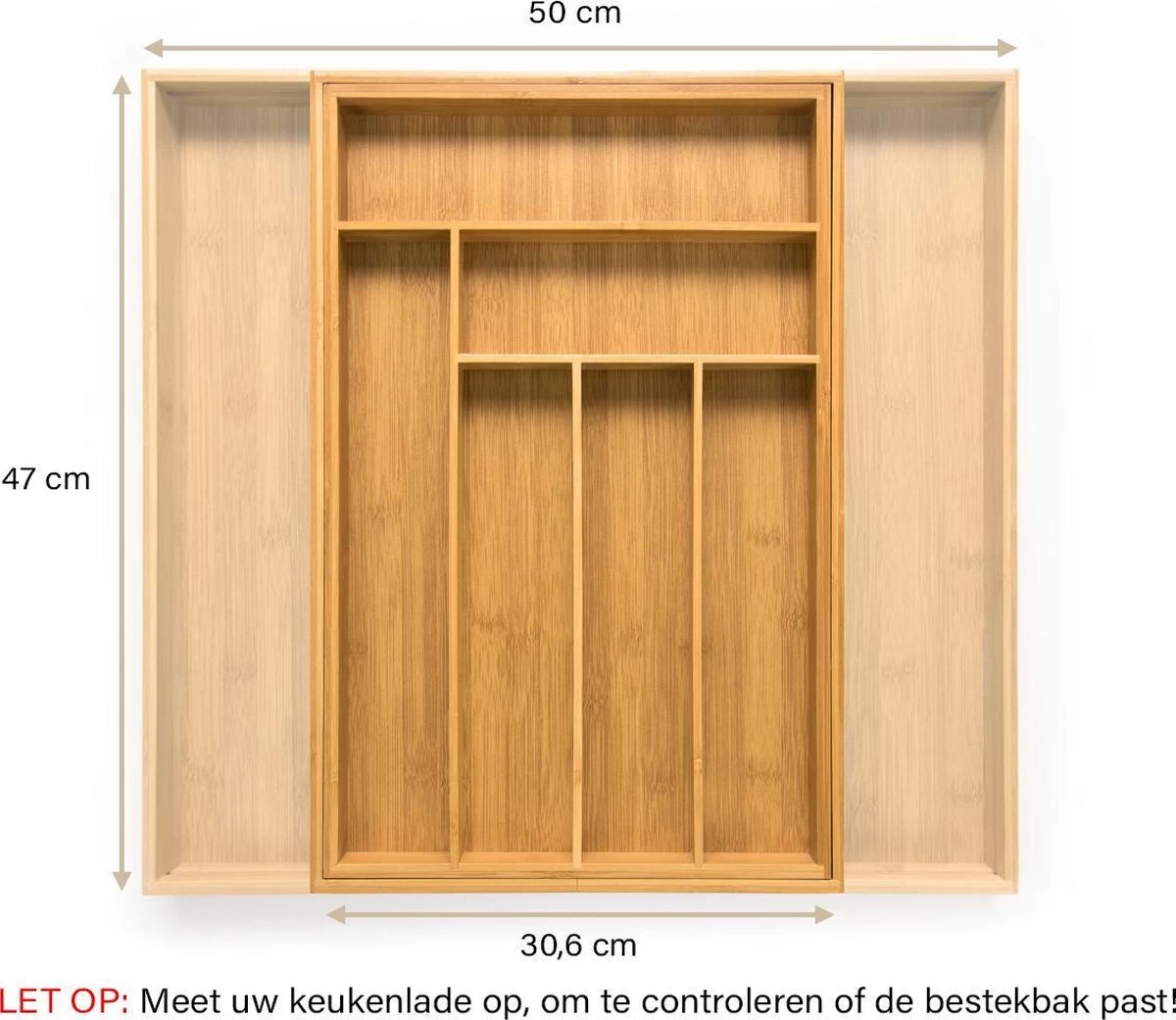 Budu Uitschuifbare Bamboe Bestekbak #47 (47 Cm Diep) - Bestekcassette Hout - Besteklade - 47 X 30,6 - 50 Cm - 6/8 Vakken - Afbeelding 7