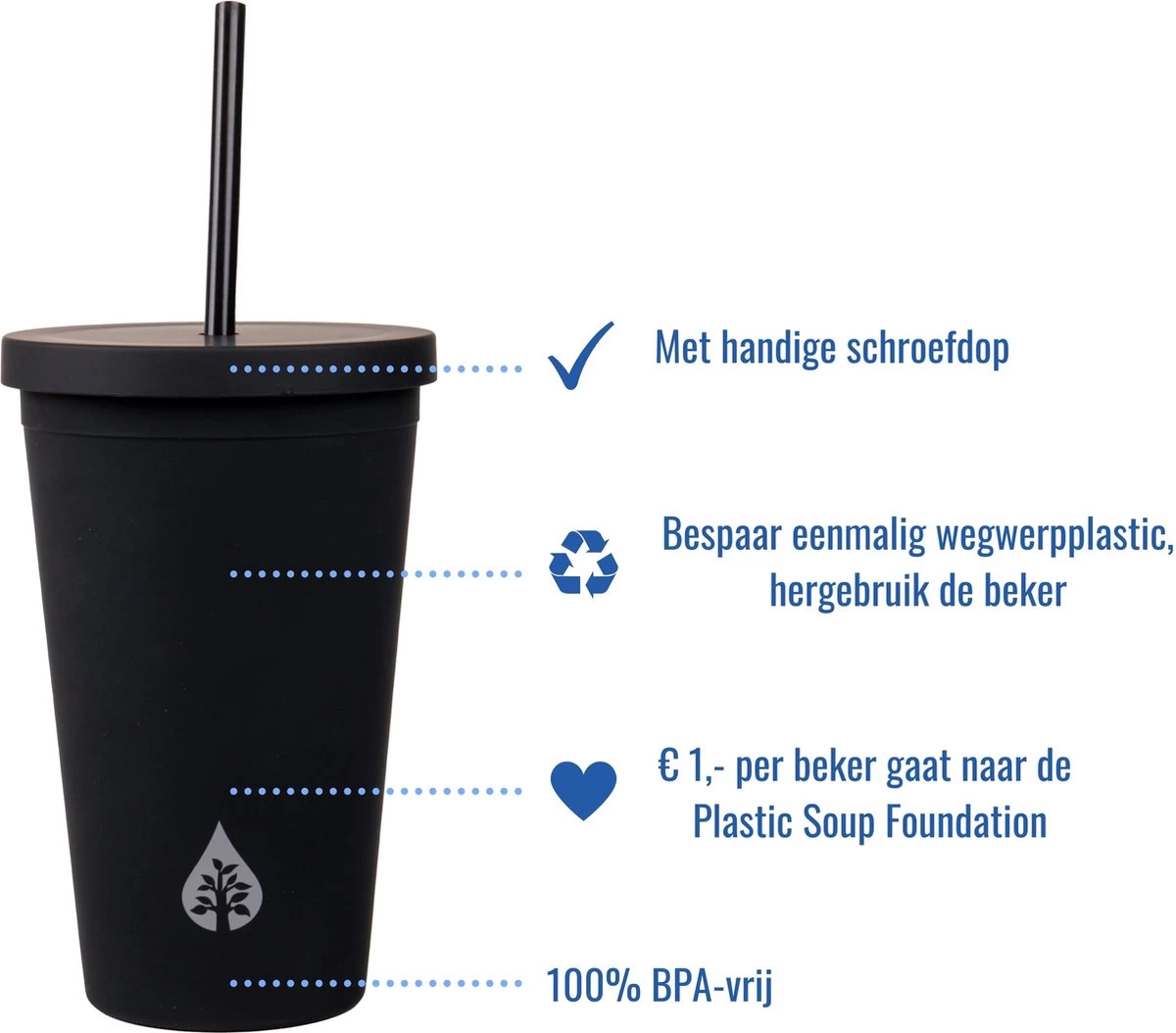Beker Met Rietje En Deksel Starbucks Milkshake Beker Voor Take Away – Herbruikbare Plastic Drinkbeker Zwart 500ml - VANN - Afbeelding 2