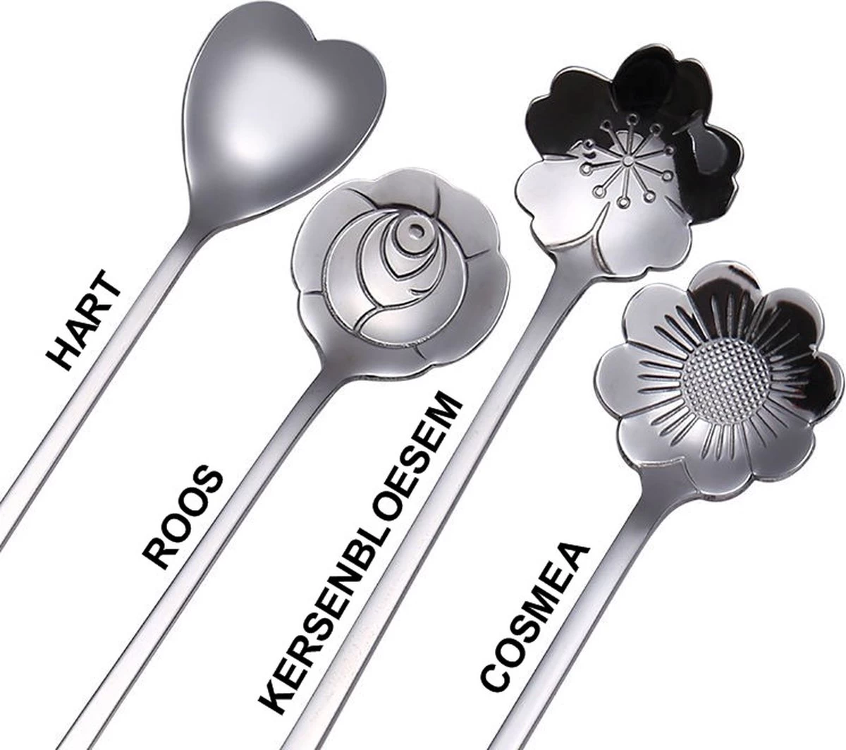 Fako Bijoux® - 8 Lange Lepels Bloem Motief - Latte Macchiato - Longdrink - Cocktail - Dessert - IJs - Koffie - Goud - 8 Stuks - Bewaarzakje - Afbeelding 3