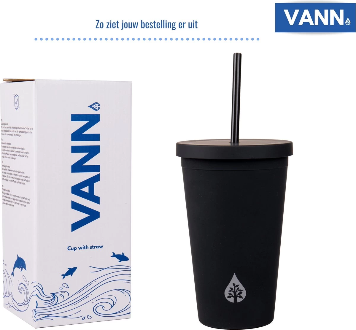 Beker Met Rietje En Deksel Starbucks Milkshake Beker Voor Take Away – Herbruikbare Plastic Drinkbeker Zwart 500ml - VANN - Afbeelding 3