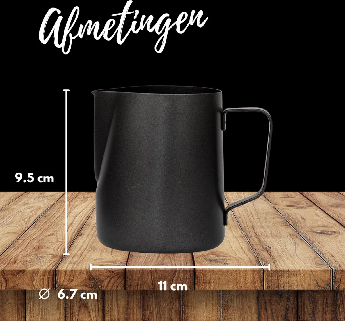 Merkloos Pazzo Goods - Melkkan - Melkkannetje Opschuim - Zwart - 350 Ml - Premium Kwaliteit - RVS - - Afbeelding 6