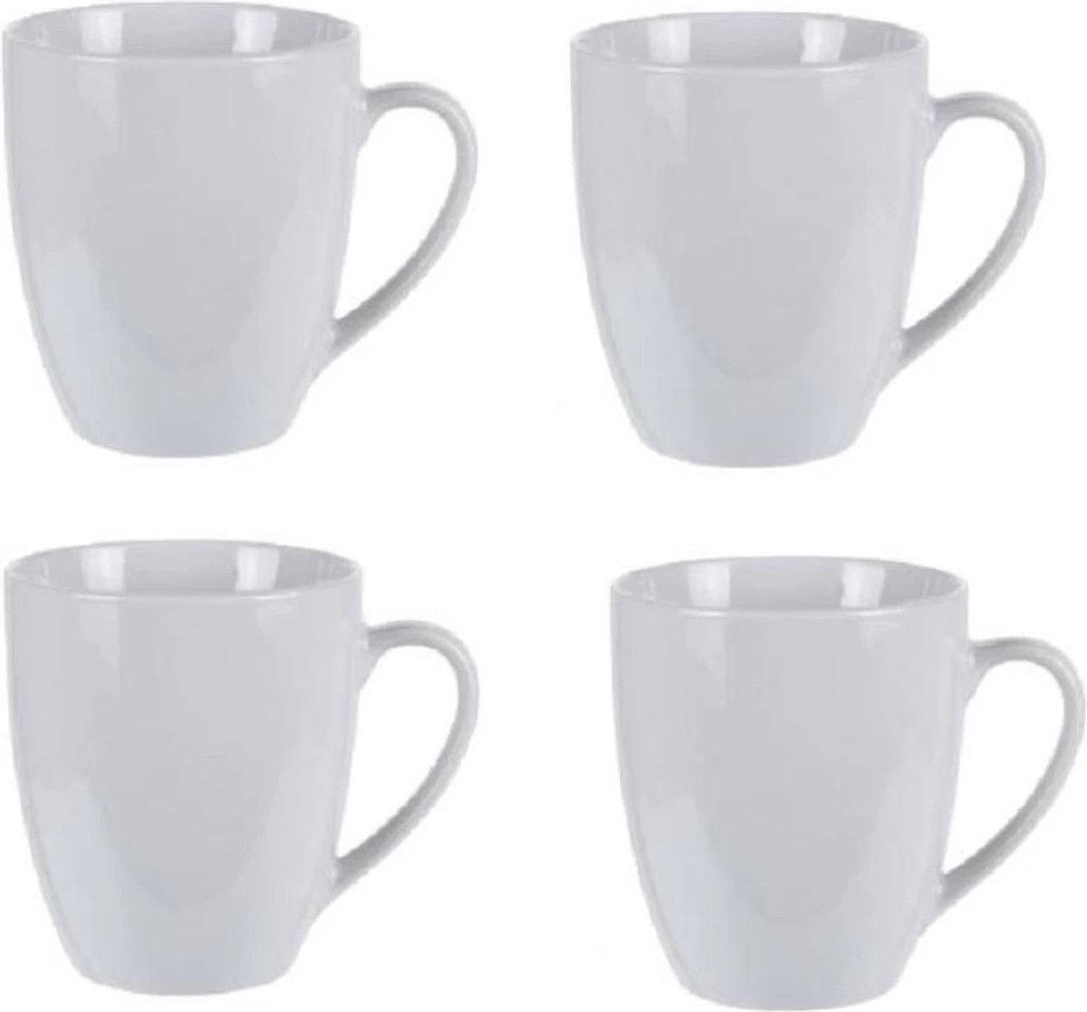 Excellent Houseware Set Van 4x Stuks Bekers/mokken Wit 380 Ml Van Porselein - Melkbekers - Afbeelding 2