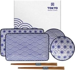 Tokyo Design Studio Nippon Blue Sushiserviesset - Porselein - 6 Delig - 2 Persoons