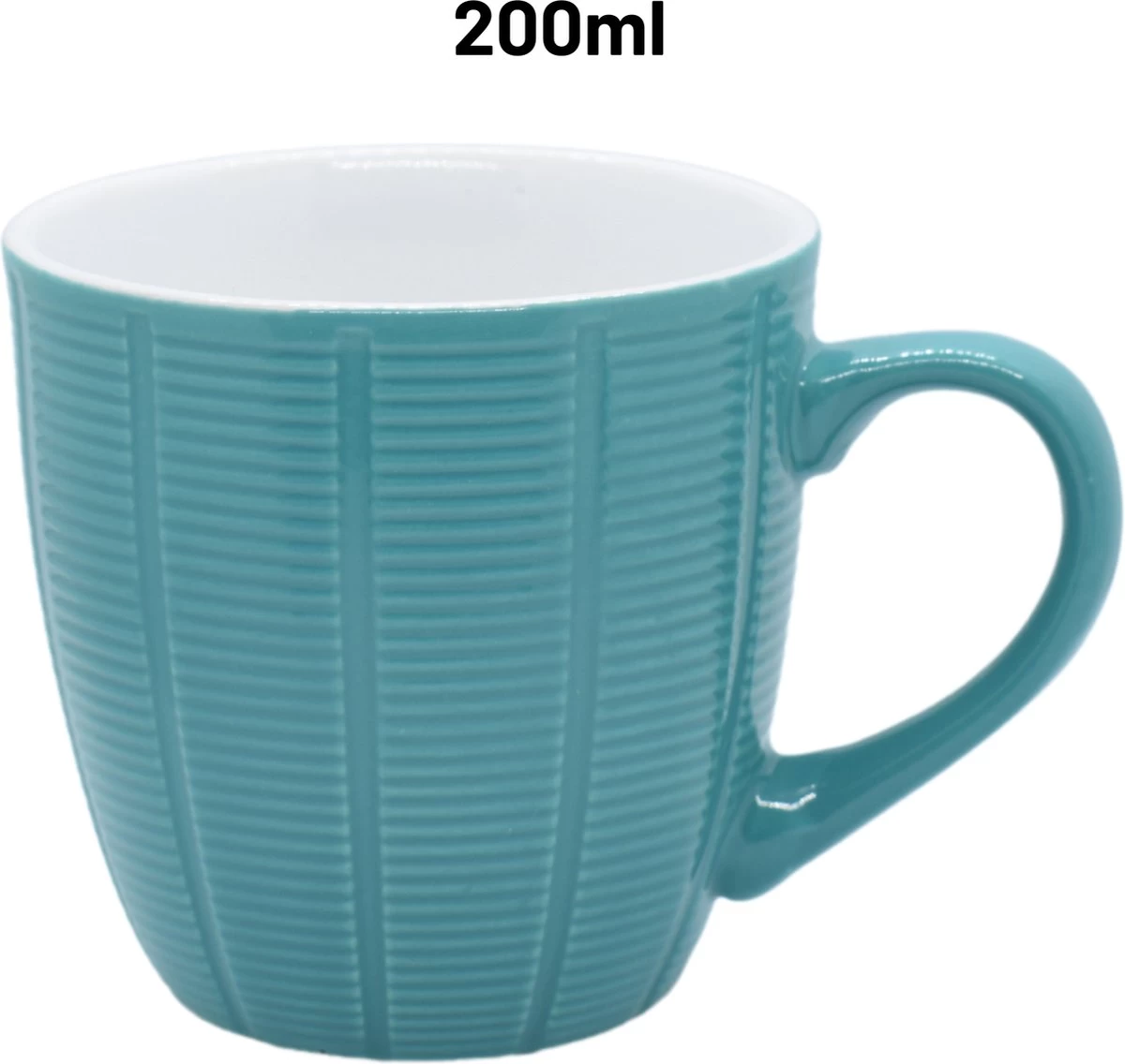 Orange85 Koffiekopjes Gekleurd - Set Van 6 - Koffiemokken - Streep - 200 Ml - Reliëf - Aardewerk - Met Oor - Theemokken - Afbeelding 4