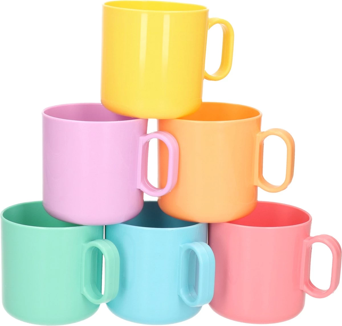 12x Gekleurde Drinkbekers/mokken Kunststof 320 Ml - Limonade Bekers - Campingservies/picknickservies