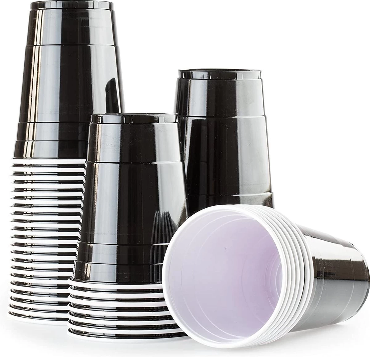 Merkloos Black Cups - 50stuk(s) - 475ml - Party Cups - Beerpong - Drankspel - Beerpong Bekers - Plastic Bekers - Afbeelding 2