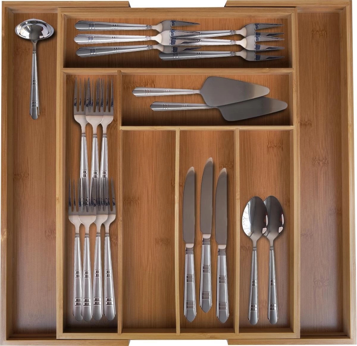 KitchenBrothers Bestekbak - Verstelbare Besteklade - 30 Tot 44.5cm - Bamboehout - Afbeelding 3