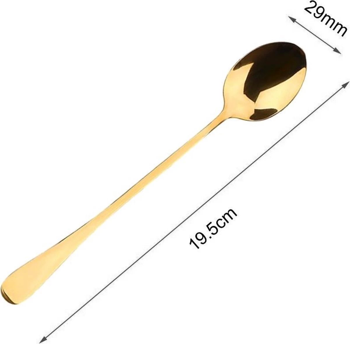 Fako Bijoux® - 6 Lange Lepels - Latte Macchiato - Longdrink - Cocktail - Dessert - IJs - Koffie - Goud - 6 Stuks - Bewaarzakje - Afbeelding 2