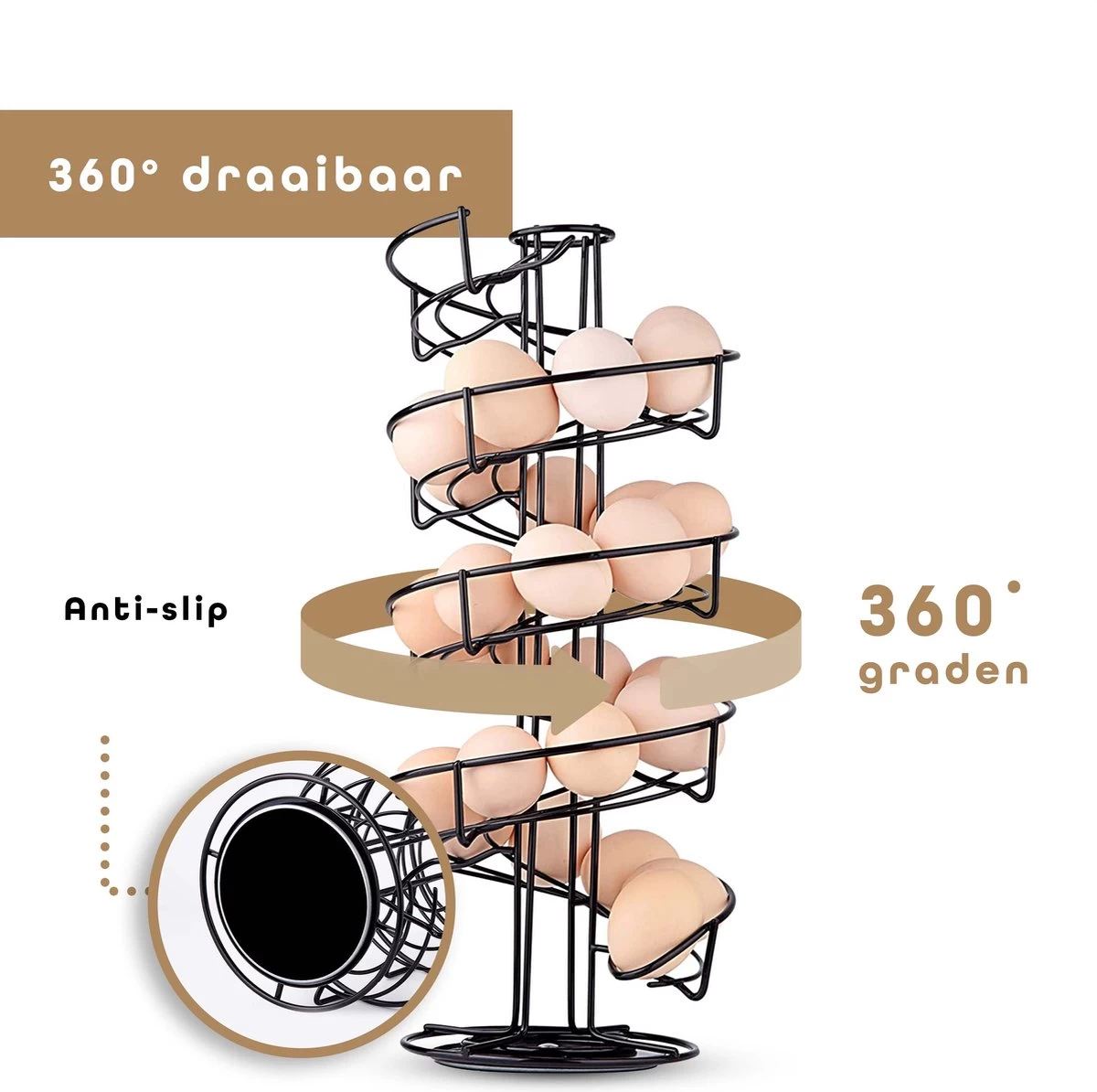 Eiermand – Eierrek – Eierhouder – Eieren – 360° - Zwart - Pasen - 39 Eieren - BAULK® - Afbeelding 4