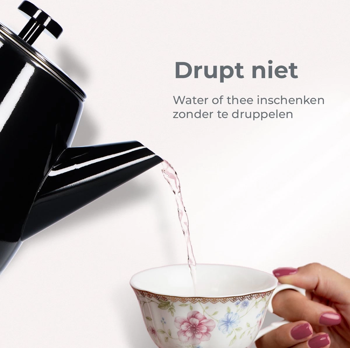 Vaja® Theepot Juliette Met Filter - Dubbelwandig -Theekan 1.0L - Glimmend Zwart - Afbeelding 5