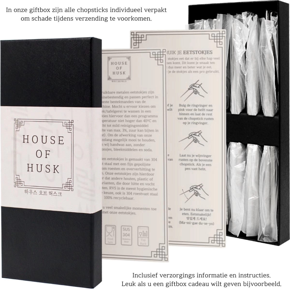 House Of Husk Chopsticks Set - Koreaanse Eetstokjes - Vaatwasserbestendig - RVS - 5 Paar - Zilver - Afbeelding 8
