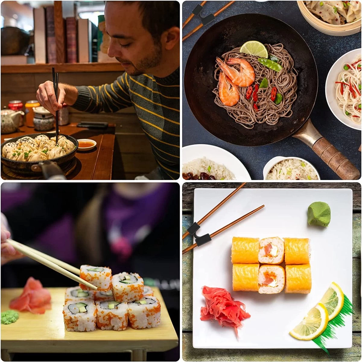 Merkloos 5 Stuks Handige Eetstokjes Houder - Sushi Servies - Herbruikbare Stokjes - Duurzaam - Chopstick Trainers Hulpstuk - Zwart Chopsticks Helper Kinderen - Afbeelding 4