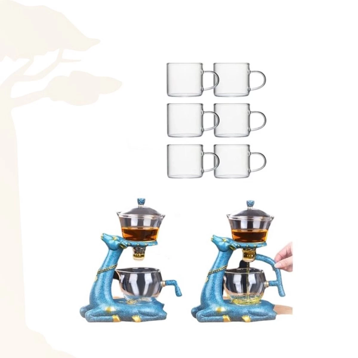 Green Gringo | Theeset | Sierlijke Magnetische Theepot | 6 Thee Glazen | Thee Ceremonies | - Afbeelding 2