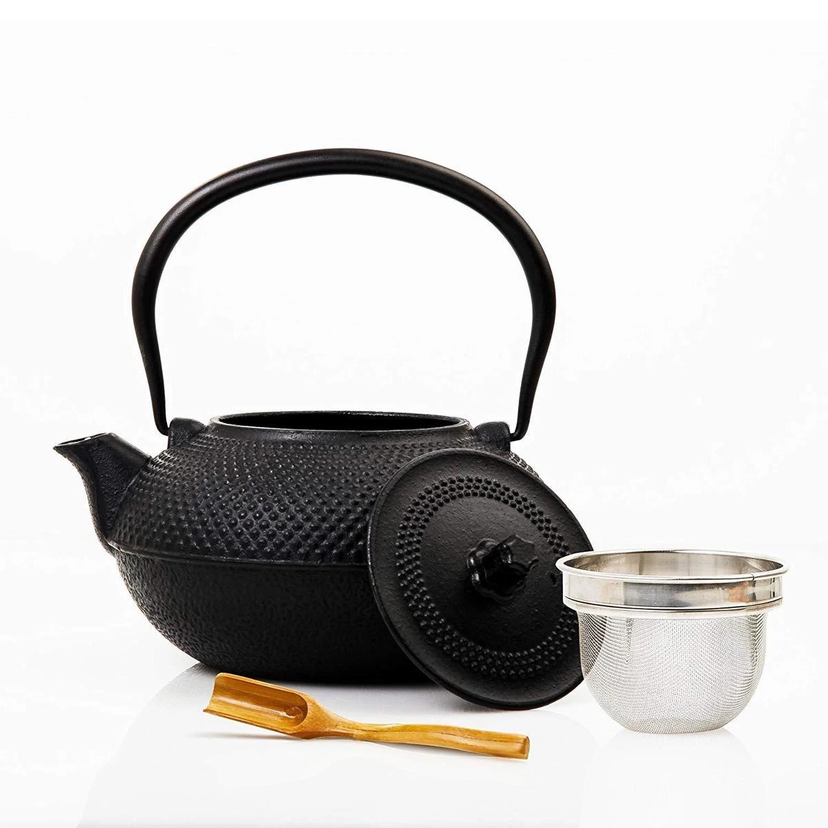 Lumaland - Thee Set - Theeservies - 1x Gietijzeren Theepot (1,4L), 1x Bamboe Doseerlepel, 1x Edelstalen Zeef - Afbeelding 6