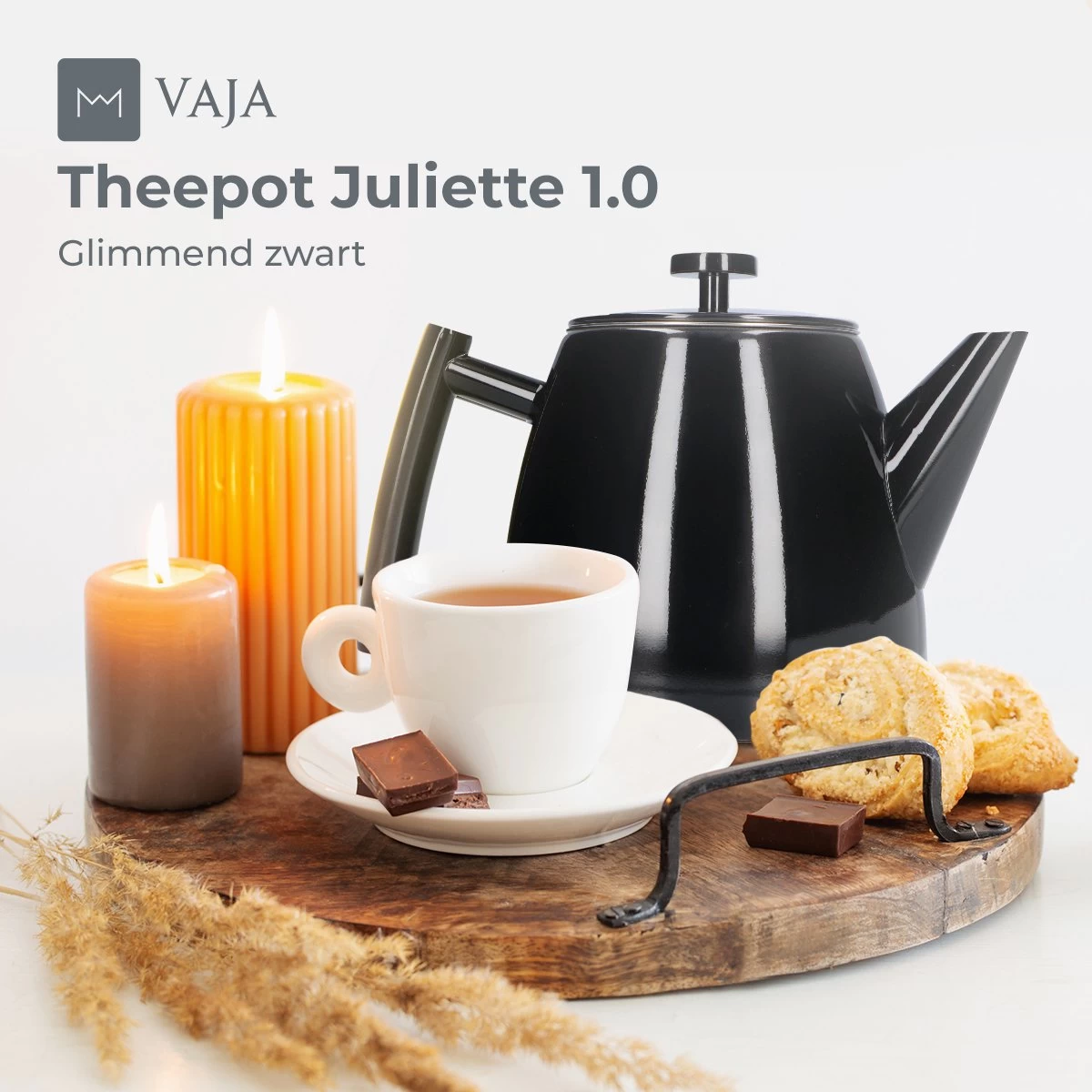 Vaja® Theepot Juliette Met Filter - Dubbelwandig -Theekan 1.0L - Glimmend Zwart - Afbeelding 6
