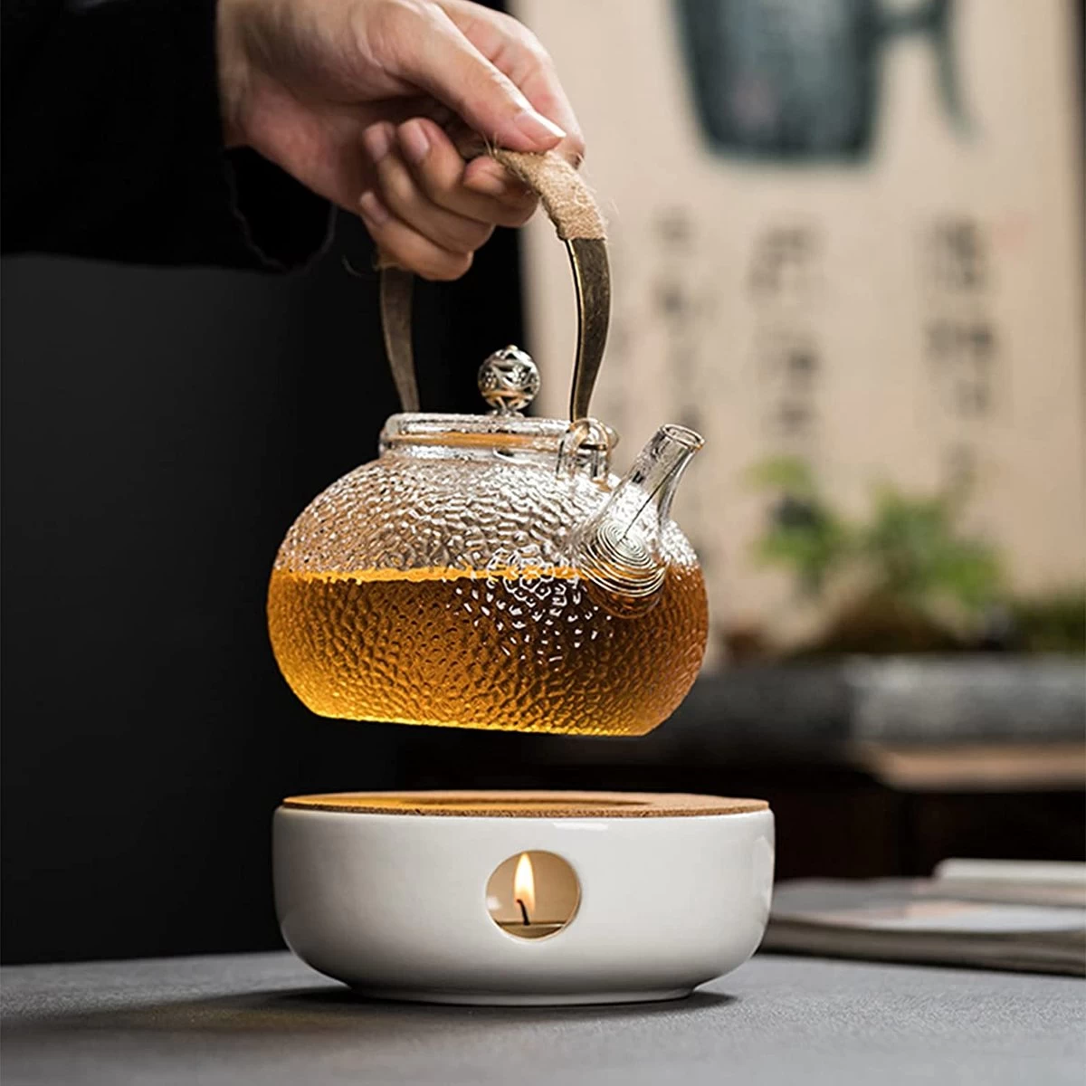 ConBlom Keramische Theepot, Warmer, Theewarmer, Koffiewarmer, Stoofje, Met Kurk-stoofje, Theepot Basis, Theefornuis, Melkwarmer Voor Thuis, Café, Theemelk (zonder Kaars En Theepot) - Afbeelding 7