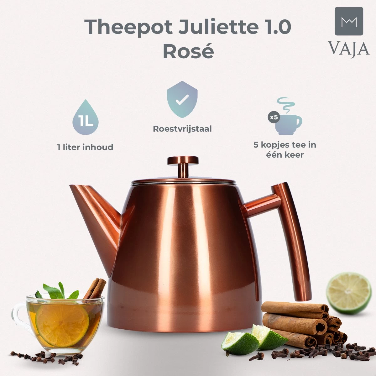 Vaja® Theepot Juliette Rosé Dubbelwandig - Afbeelding 3