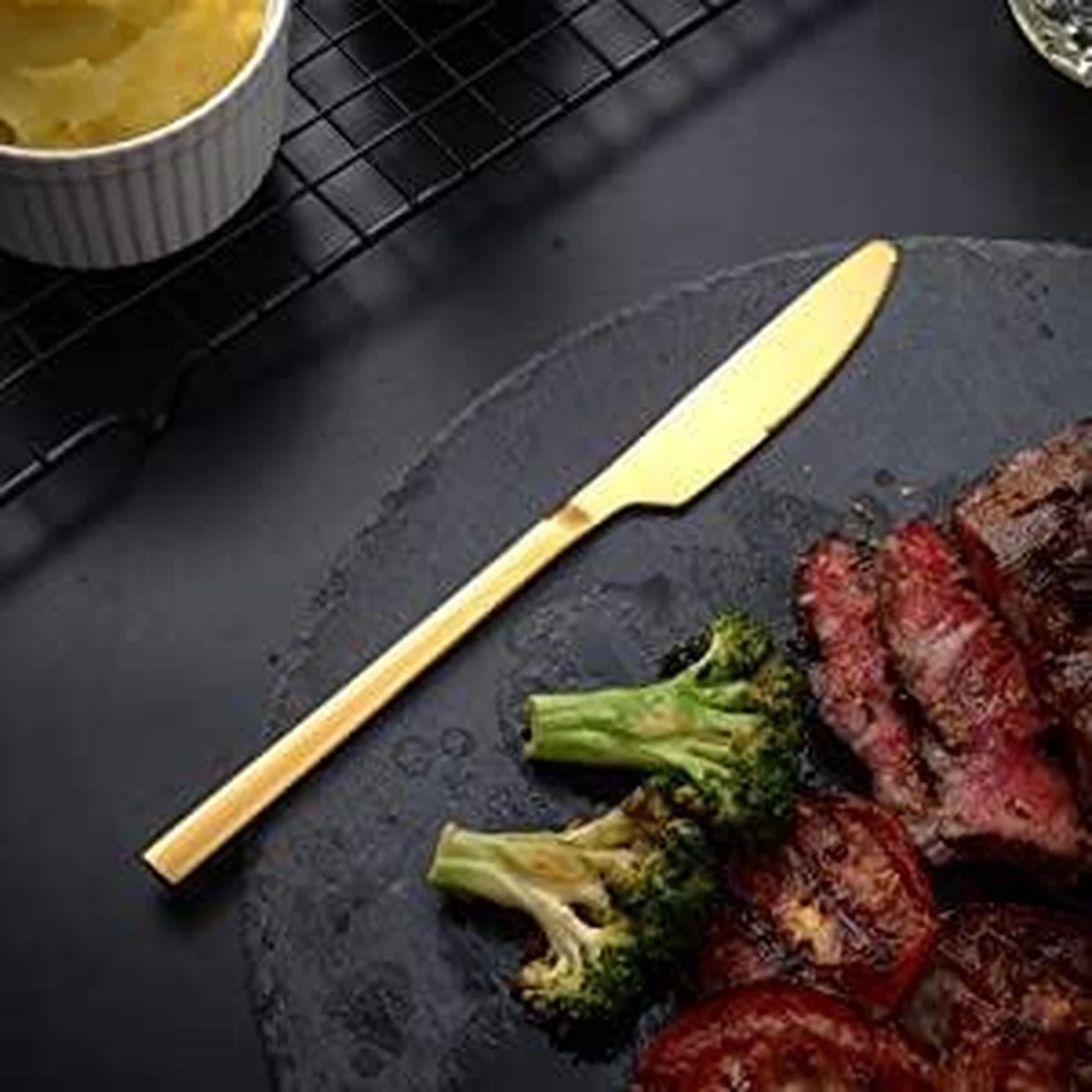 Cadeau 30-delige Gouden Zilverwerk Set Bestekset, Velaze 18/10 Roestvrijstalen Gebruiksvoorwerpen Service Voor 6 Personen Inclusief Dinerlepel, Diner Vork, Diner Mes, Dessertvork En Theelepel, Spiegel Gepolijst Ontwerp - Afbeelding 12