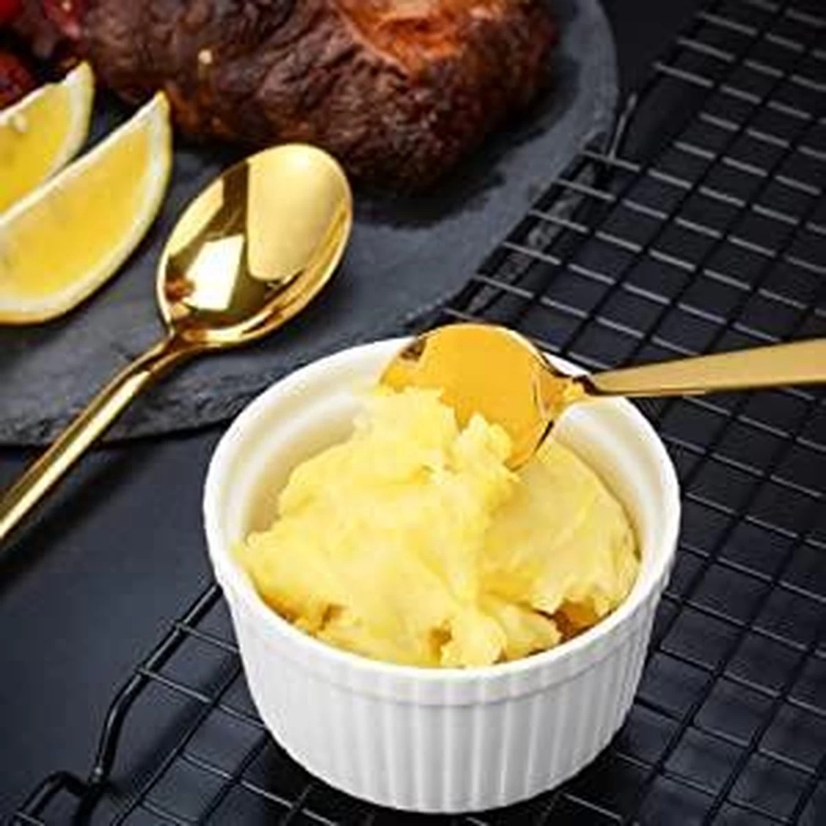 Cadeau 30-delige Gouden Zilverwerk Set Bestekset, Velaze 18/10 Roestvrijstalen Gebruiksvoorwerpen Service Voor 6 Personen Inclusief Dinerlepel, Diner Vork, Diner Mes, Dessertvork En Theelepel, Spiegel Gepolijst Ontwerp - Afbeelding 13