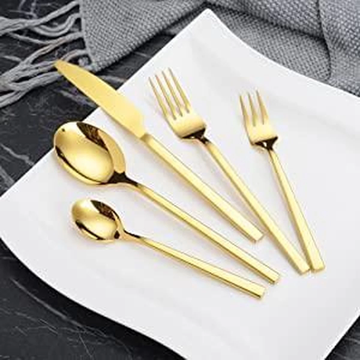 Cadeau 30-delige Gouden Zilverwerk Set Bestekset, Velaze 18/10 Roestvrijstalen Gebruiksvoorwerpen Service Voor 6 Personen Inclusief Dinerlepel, Diner Vork, Diner Mes, Dessertvork En Theelepel, Spiegel Gepolijst Ontwerp - Afbeelding 14