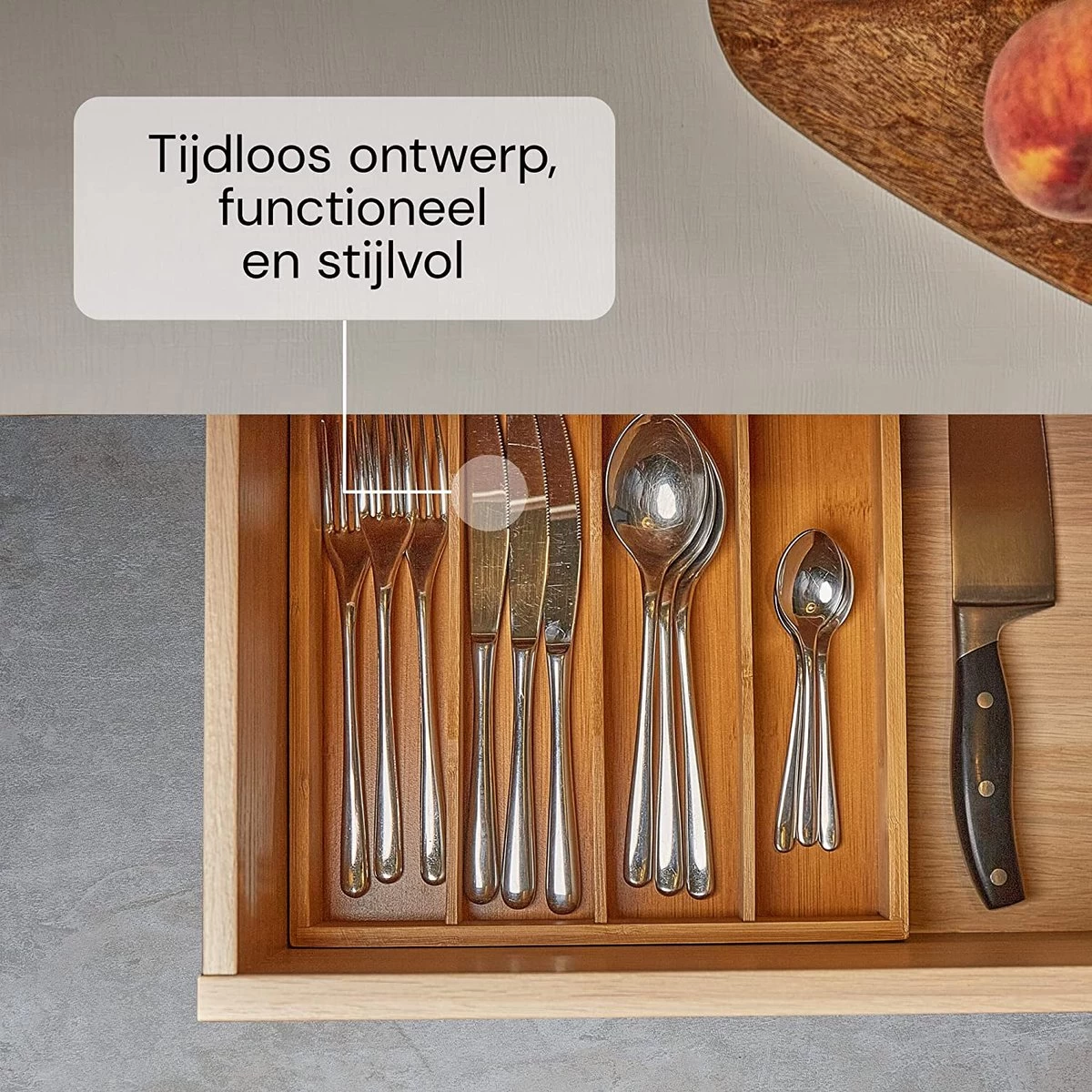 SCHOBERG Houten Bestekbak 34 Cm X 25 Cm X 5 Cm | Bamboe Enkele Keuken Bestekbak | Universele Bestekbak - Afbeelding 5