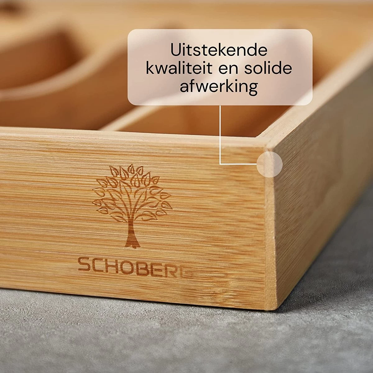 SCHOBERG Houten Bestekbak 34 Cm X 25 Cm X 5 Cm | Bamboe Enkele Keuken Bestekbak | Universele Bestekbak - Afbeelding 6