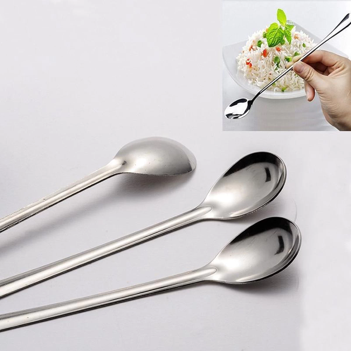 Latte Machiato Lepels – RVS Lange Yoghurt, Dessert Of Koffie Lepeltjes – KELERINO. - Set Van 12 Stuks - Afbeelding 3