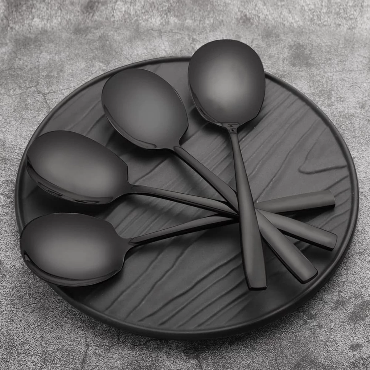 House Of Husk® Opscheplepel Set - Zwart - Serveerlepel - Groetelepel - Aardappellepel - 21cm - RVS - 4 Stuks - Afbeelding 3