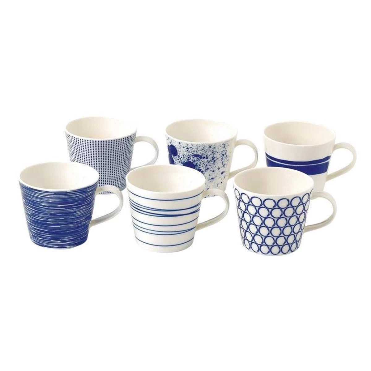 Royal Doulton Pacific - 6x Mok / Beker - Porselein - Wit / Blauw - 450 Ml - Set Van 6 Mokken - Afbeelding 7