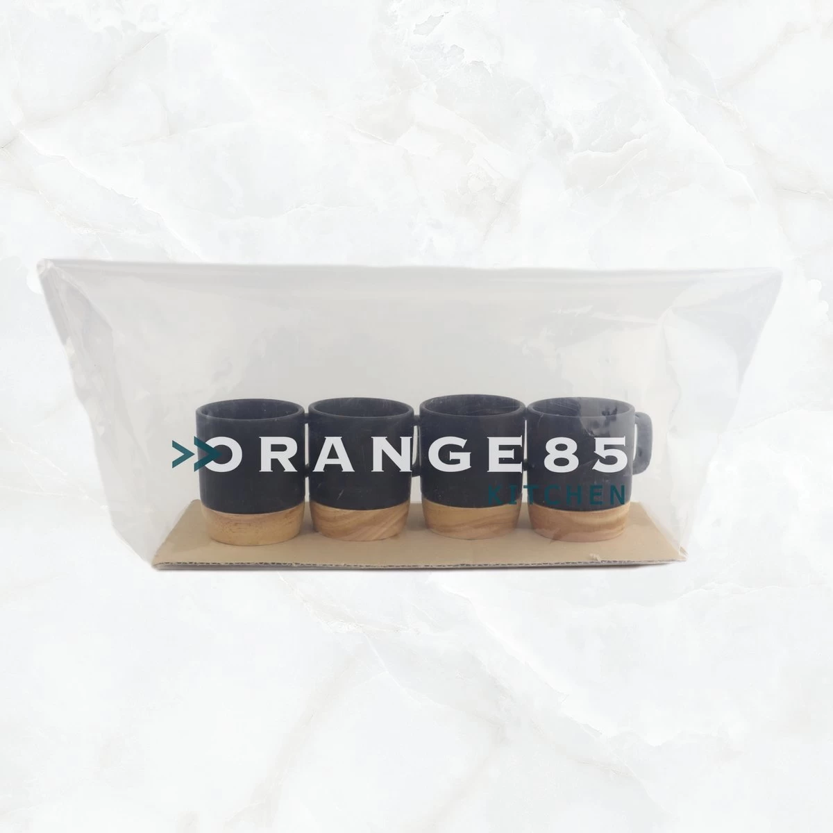 Orange85 Espresso Kopjes - Zwart - Set Van 4 - Met Bamboe Onderzetter - Met Oor - Koffiekopjes - Afbeelding 6