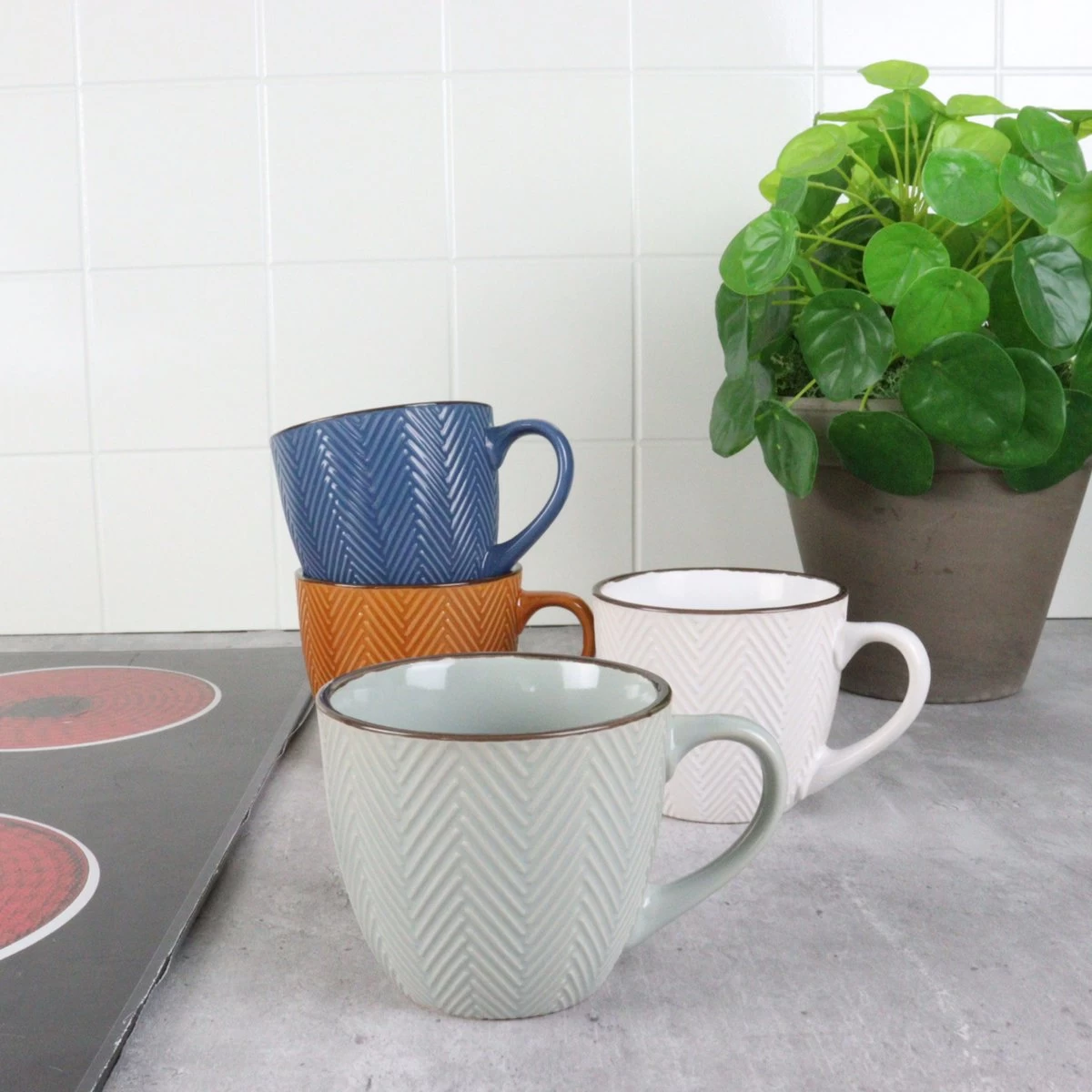 OTIX Koffiekopjes - Met Oor - Set Van 4 - Verschillende Kleuren - Aardewerk - 250 Ml - Afbeelding 5