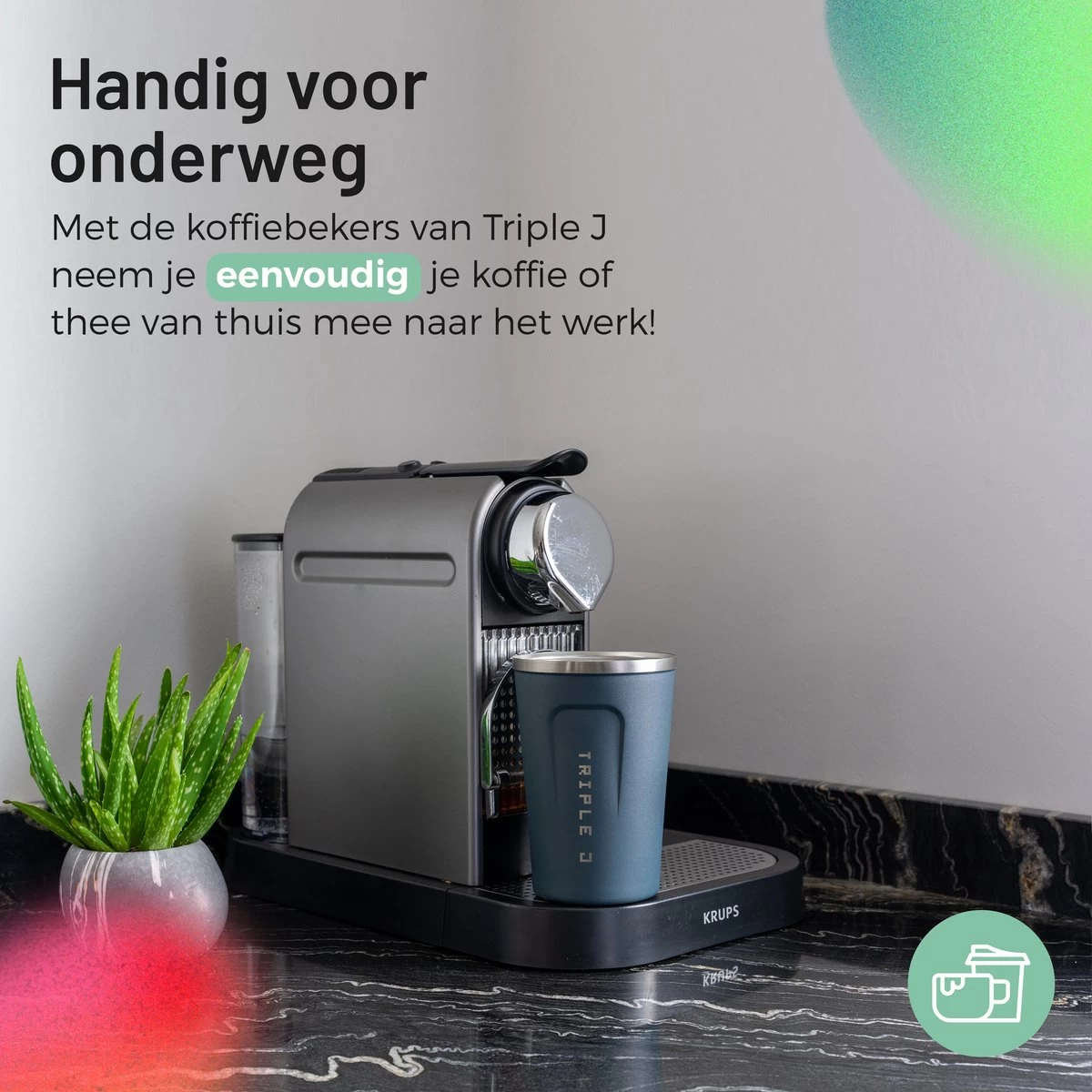 Triple J® Koffiebeker To Go - Thermosbeker - BPA & Lekvrij - 380ml - Blauw - Afbeelding 2