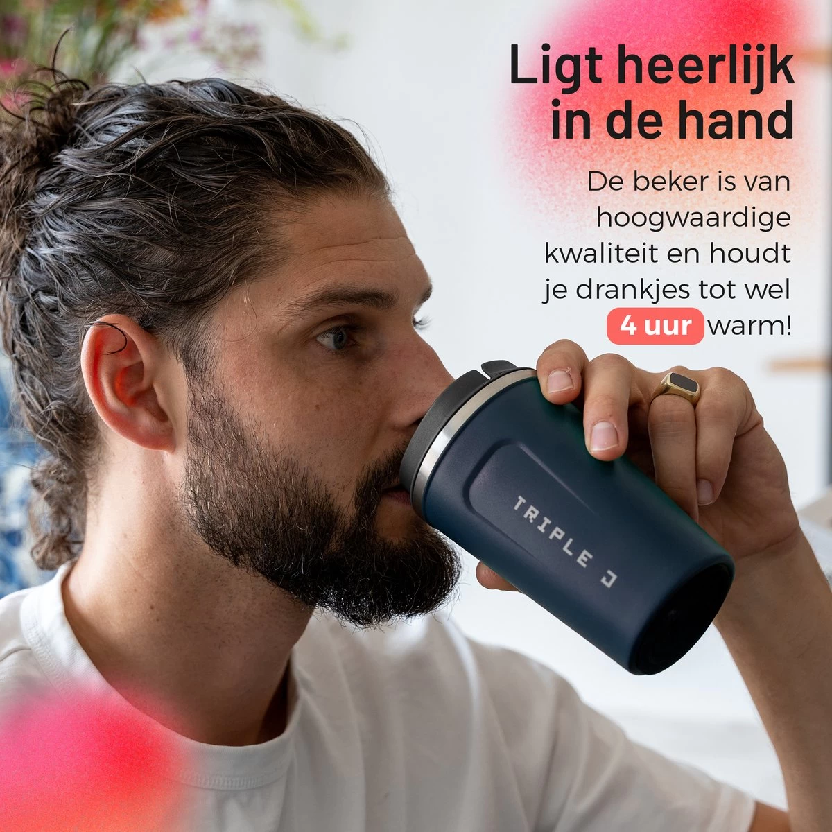 Triple J® Koffiebeker To Go - Thermosbeker - BPA & Lekvrij - 380ml - Blauw - Afbeelding 3