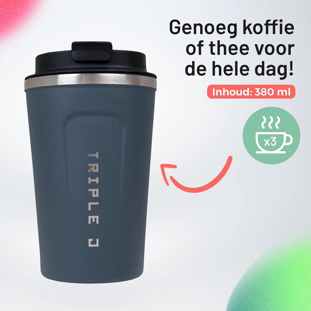 Triple J® Koffiebeker To Go - Thermosbeker - BPA & Lekvrij - 380ml - Blauw - Afbeelding 4