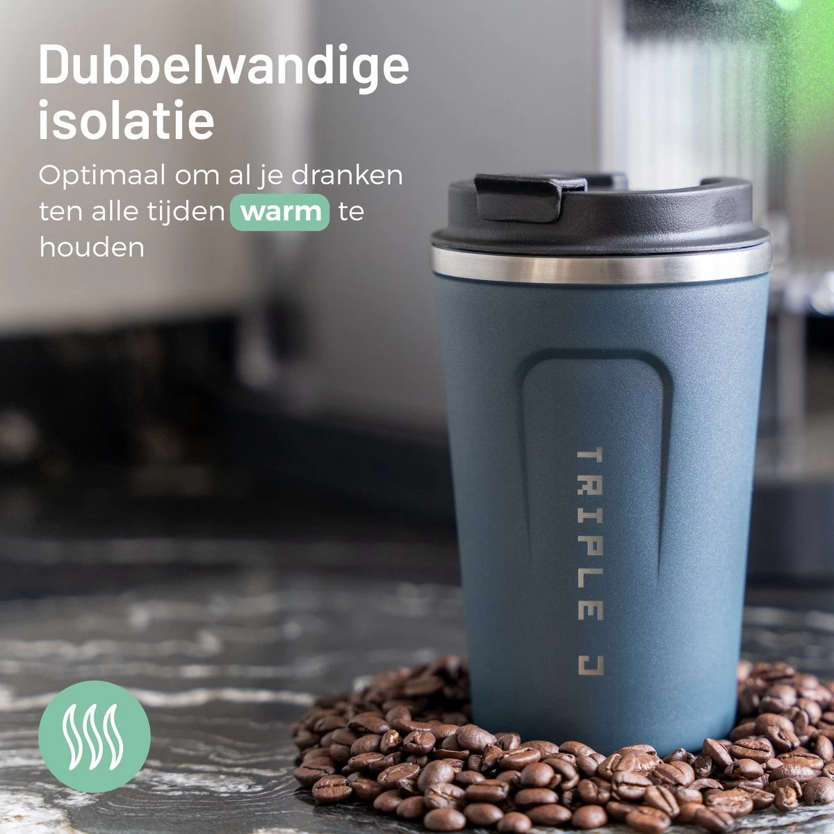 Triple J® Koffiebeker To Go - Thermosbeker - BPA & Lekvrij - 380ml - Blauw - Afbeelding 6