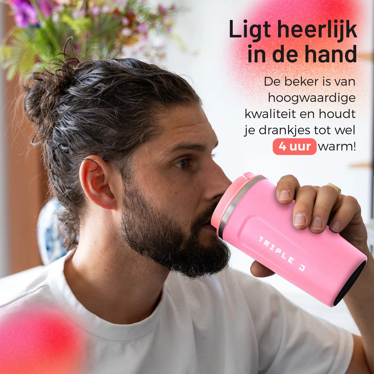 Triple J® Koffiebeker To Go - Thermosbeker - BPA & Lekvrij - 510ml - Roze - Afbeelding 2